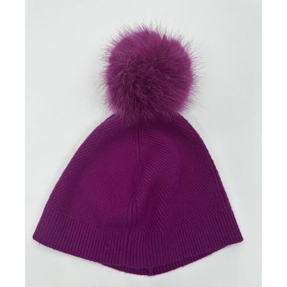 LK Bennett Accessories - L.K. Bennett London Wool Cashmere Beanie Hat Purple Fur Pom One Size